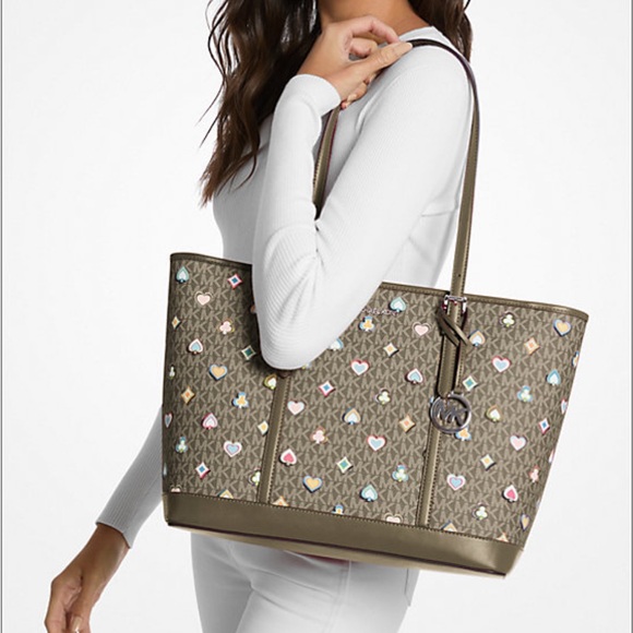 Michael Kors Jet Set Large Printed Signature Logo Tote Shoulder Bag - Picture 3 of 5